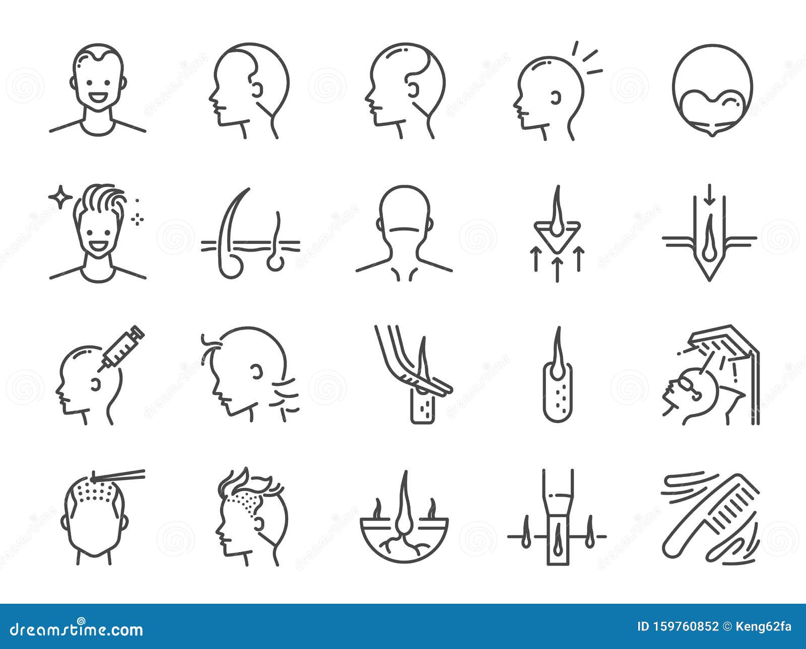 hair transplantation line icon set. included icons as hair transplant, hair loss,ÃÂ hair follicles, fue, fut, alopecia and more.